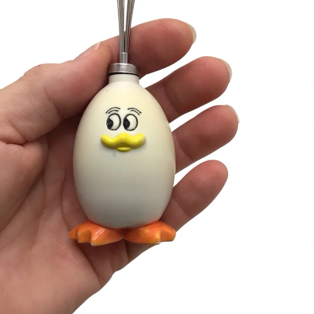 Vintage Mini Egg Whisk Chick Handle 6.5” Stainless Steel Cute Kitchen